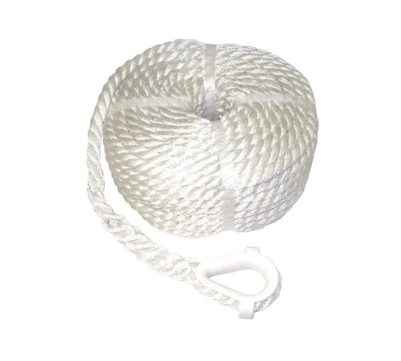 50' Tri-Strand Twisted Nylon Anchor Line WITH Thimble [3/8